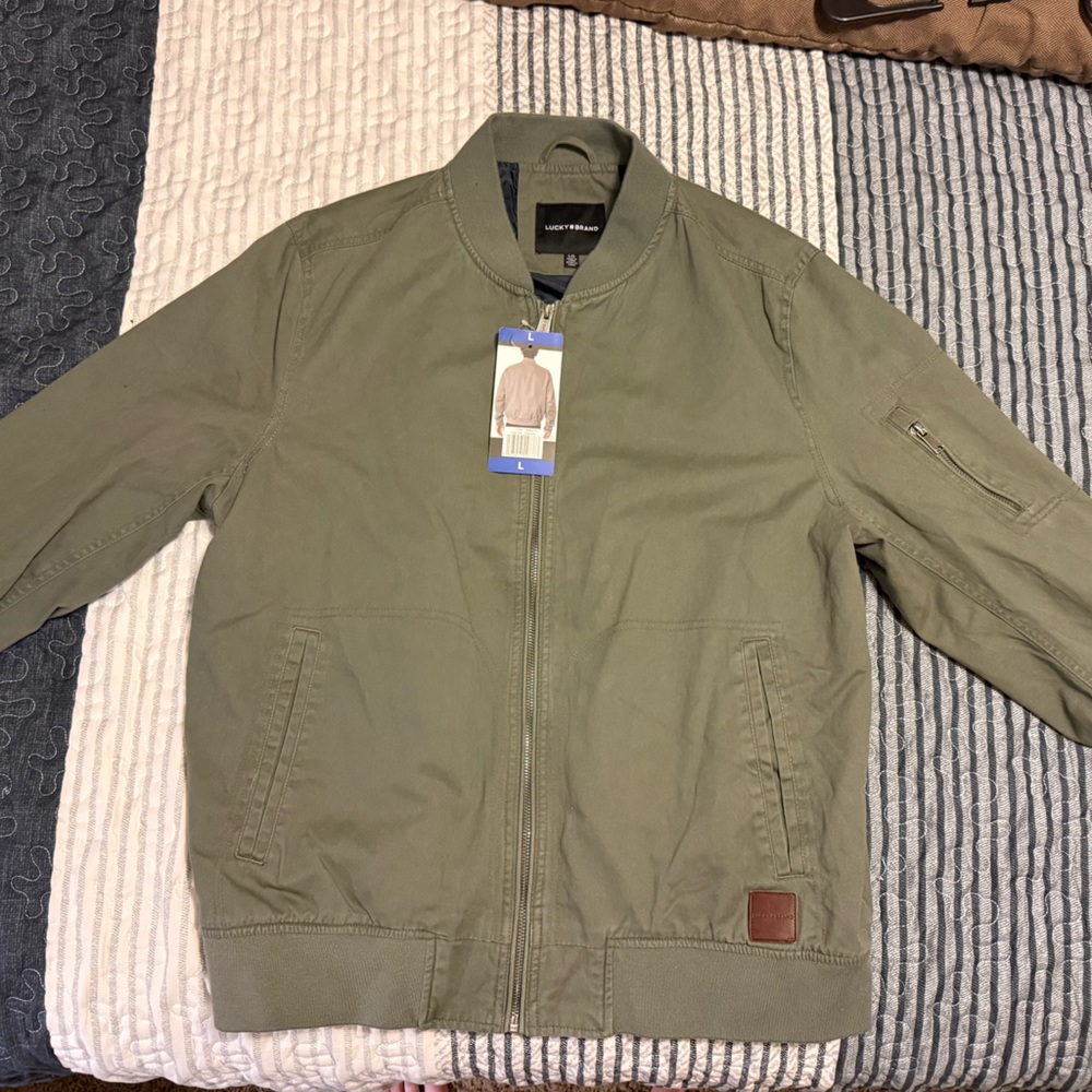 Lucky brand men’s Olive Green bomber jacket, size L